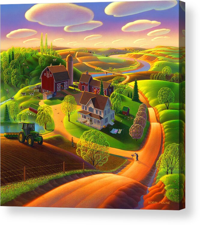 Spring Scene Acrylic Print featuring the painting Spring on the Farm by Robin Moline