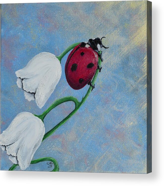 Ladybug Acrylic Print featuring the painting Still holding on by Meganne Peck