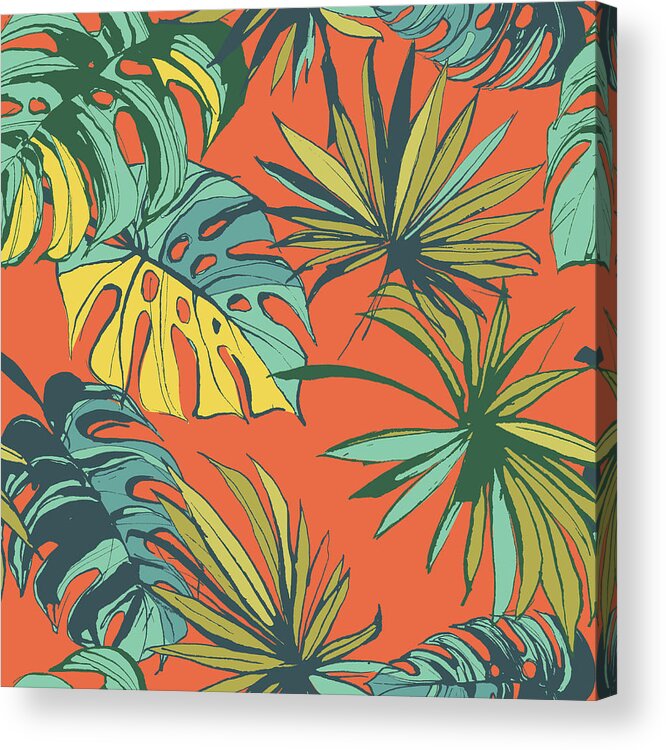 Tropical Rainforest Acrylic Print featuring the digital art Tropical Jungle Floral Seamless Pattern #1 by Sv sunny