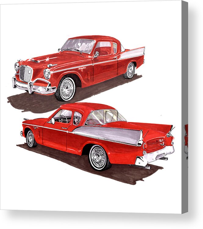 Thank You For Buying A Greeting Card Of 1957 Studebaker Silver Hawk To A Buyer From Jeffersonville Acrylic Print featuring the painting 1957 Studebaker Silver Hawk by Jack Pumphrey