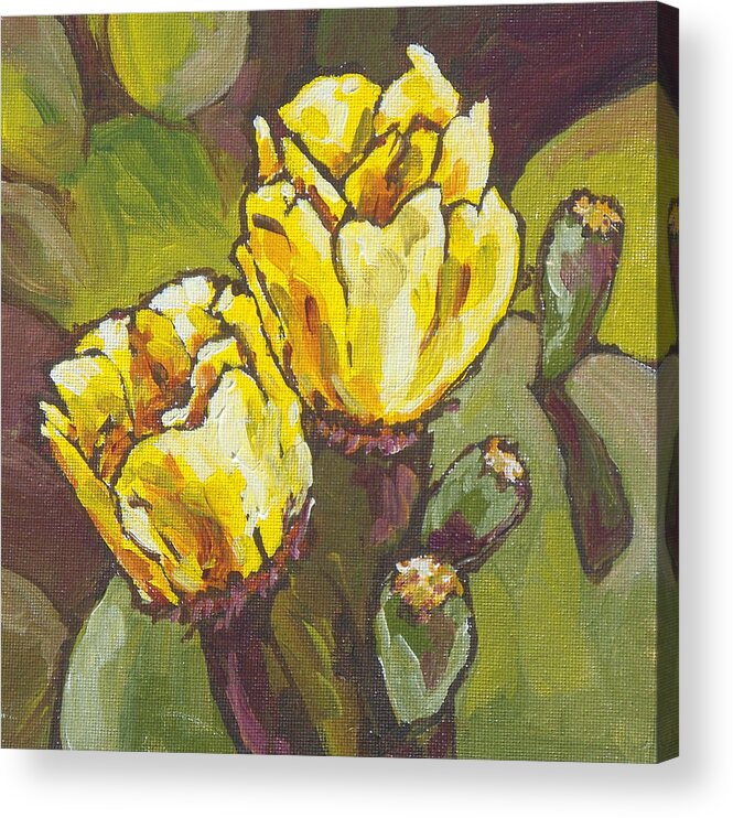 Cactus Acrylic Print featuring the painting Cactus Blooms #2 by Sandy Tracey