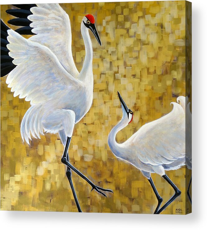Whooping Cranes Acrylic Print featuring the painting Shall We? by Ande Hall