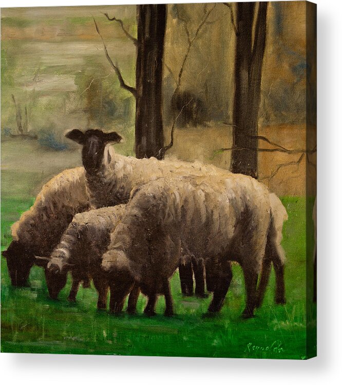 Sheep Acrylic Print featuring the painting Sheep Family #2 by John Reynolds