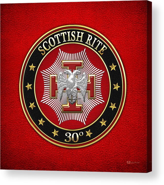 'scottish Rite' Collection By Serge Averbukh Acrylic Print featuring the digital art 30th Degree - Knight Kadosh Jewel on Red Leather by Serge Averbukh