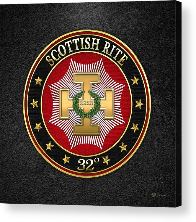 'scottish Rite' Collection By Serge Averbukh Acrylic Print featuring the digital art 32nd Degree - Master of the Royal Secret Jewel on Black Leather by Serge Averbukh