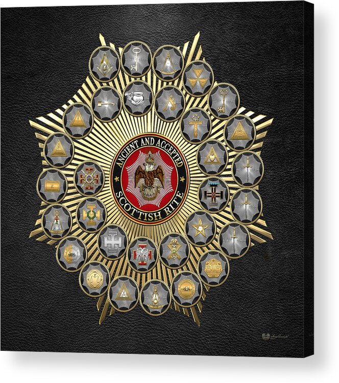 'scottish Rite' Collection By Serge Averbukh Acrylic Print featuring the digital art 33 Scottish Rite Degrees on Black Leather by Serge Averbukh