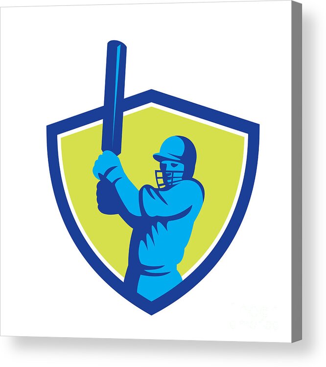 Cricket Acrylic Print featuring the digital art Cricket Player Batsman Batting Shield Retro #4 by Aloysius Patrimonio