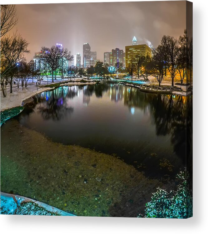 Charlotte Nc Acrylic Print featuring the photograph Charlotte Nc Skyline Covered In Snow In January 2014 #6 by Alex Grichenko