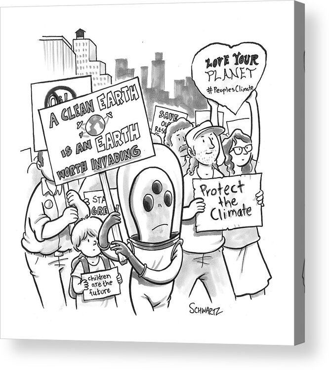 People's Climate Acrylic Print featuring the drawing New Yorker September 19th, 2014 by Benjamin Schwartz