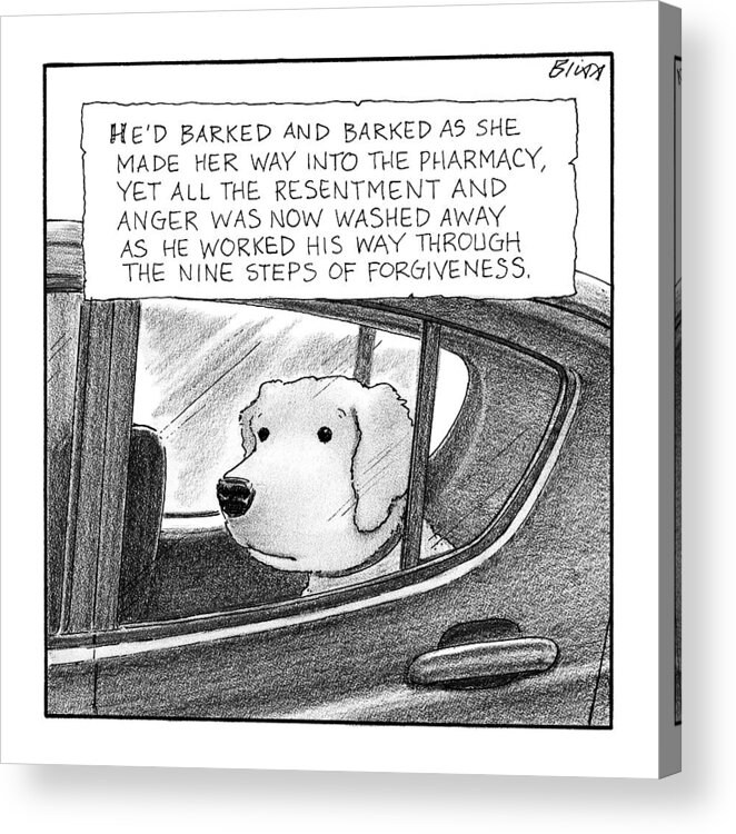 Captionless Forgiveness Acrylic Print featuring the drawing A Dog Looks Out Of A Car Window. Title: He'd by Harry Bliss