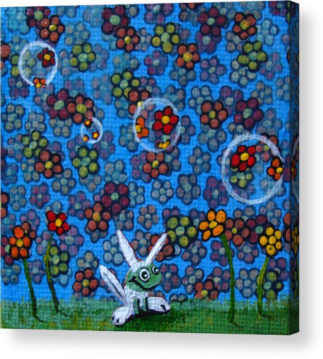 Frog Acrylic Print featuring the painting A Frog In a Bunny Suit by Mindy Huntress