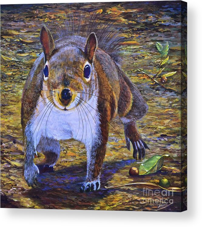 Eastern Gray Squirrel Acrylic Print featuring the painting A Green One Too by AnnaJo Vahle