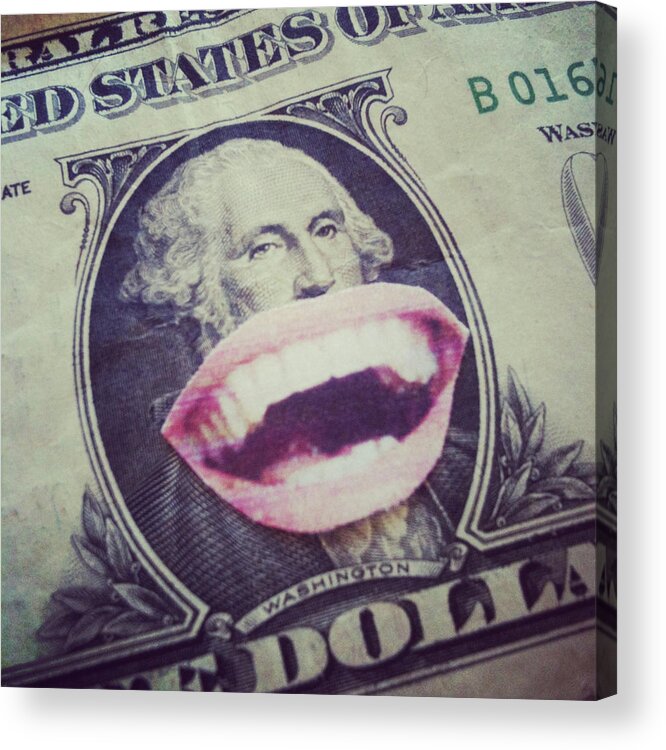 Human Mouth Acrylic Print featuring the photograph A Happy Dollar Bill by Lasse Kristensen