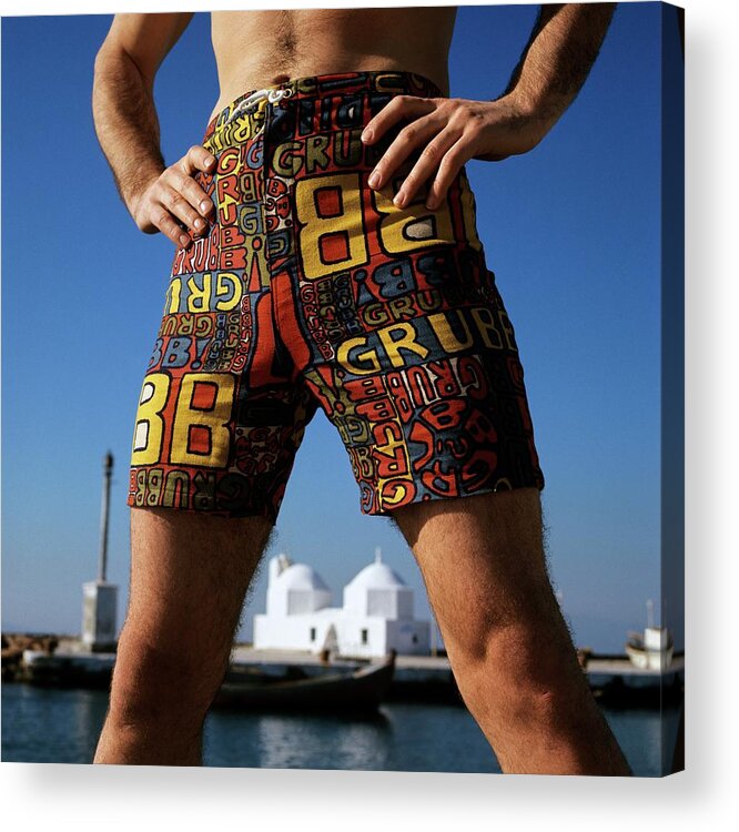 Swimwear Acrylic Print featuring the photograph A Man Wearing Robert Bruce Swimming Trunks by Leonard Nones