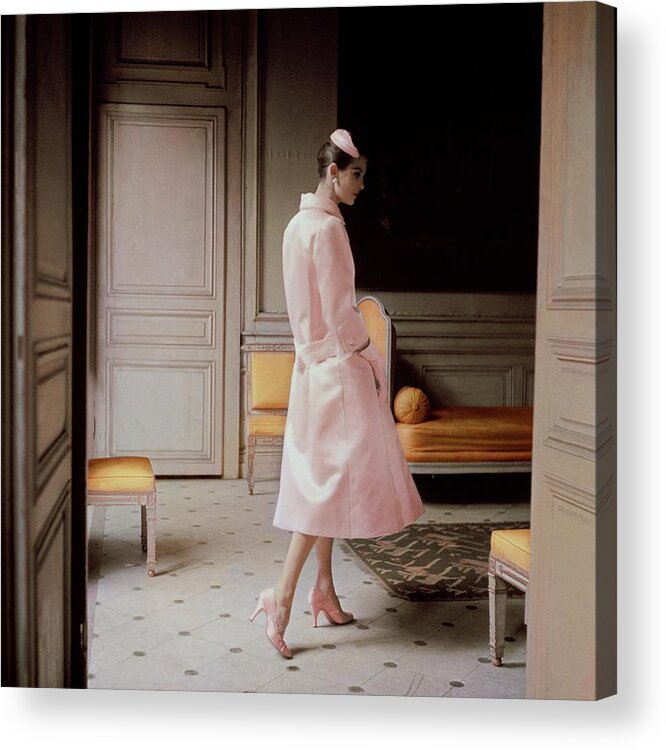 Fashion Acrylic Print featuring the photograph A Model Wearing A Pink Coat by Karen Radkai