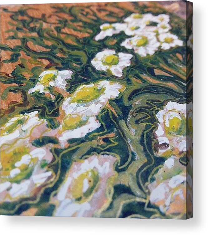 Golden Acrylic Print featuring the photograph A Recent #sketch Of #feverfew In #ink by Linandara Linandara