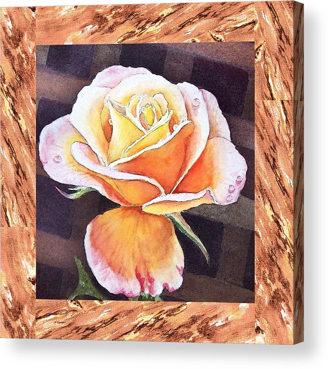 A Single Rose Acrylic Print featuring the painting A Single Rose Dew Drops On Ruffles by Irina Sztukowski