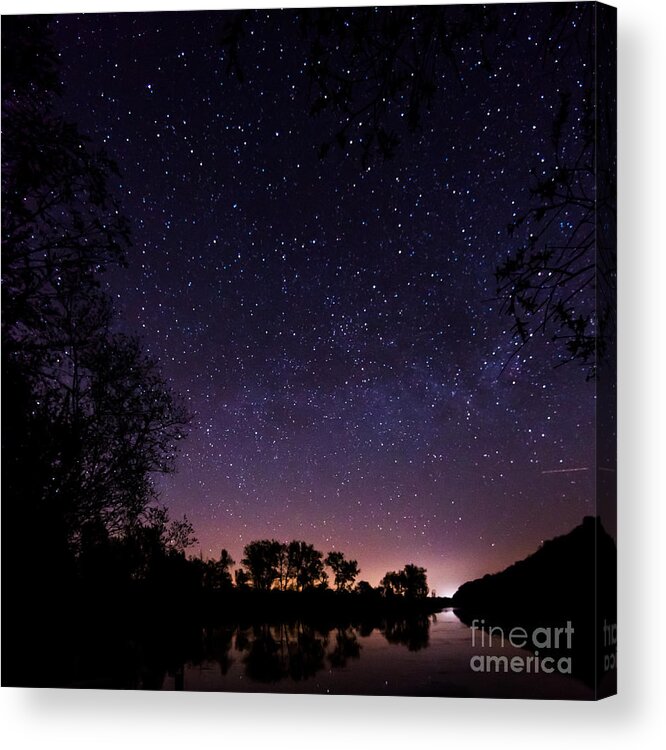 1x1 Acrylic Print featuring the photograph a starry night at the Inn by Hannes Cmarits