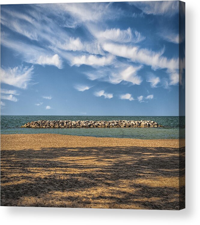 Presque Isle State Park Acrylic Print featuring the photograph A storm barrier on Presque Isle by Gary Warnimont