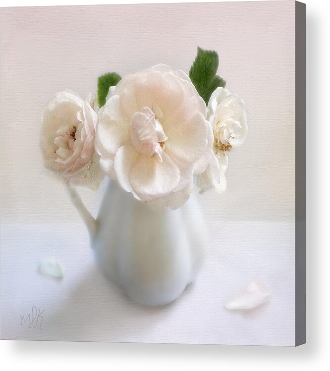 Rose Acrylic Print featuring the photograph A Trio of Pale Pink Vintage Roses by Louise Kumpf