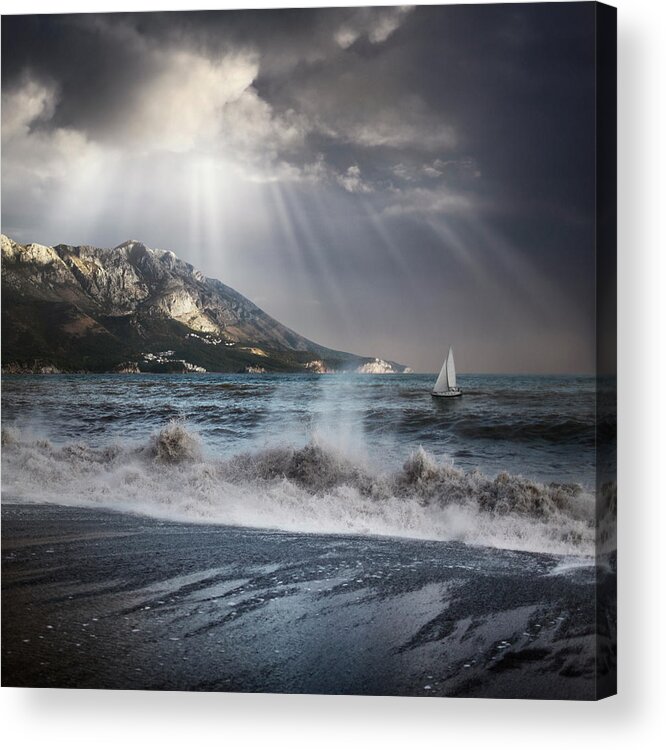 Scenics Acrylic Print featuring the photograph A View Of The Sea Being Covered By Gray by O-che