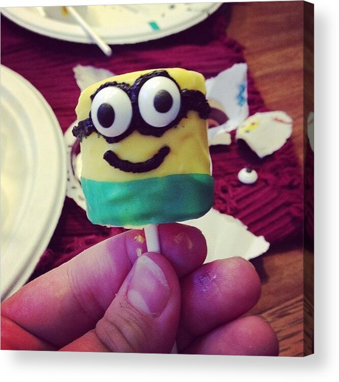 Despicableme2 Acrylic Print featuring the photograph Absolutely Adorable Minion Brownie Pop by Ashley DAgostino