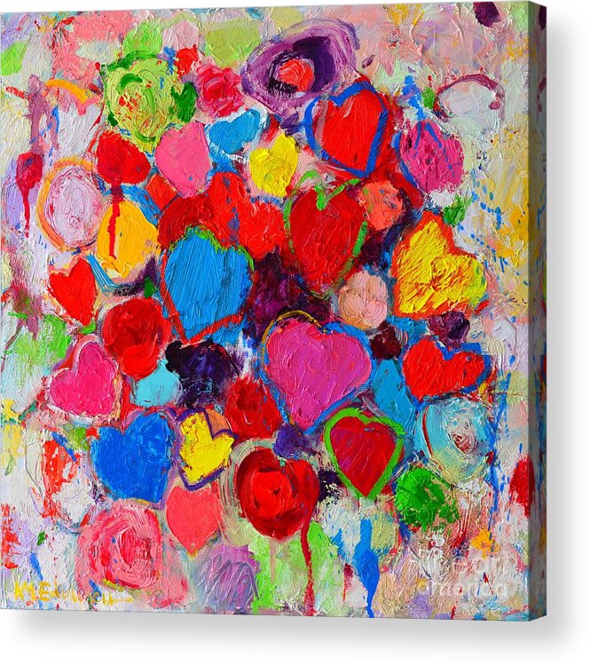 Hearts Acrylic Print featuring the painting Abstract Love Bouquet Of Colorful Hearts And Flowers by Ana Maria Edulescu