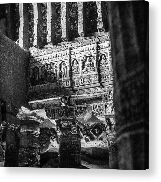 Mystery Acrylic Print featuring the photograph Ajanta 30 Rock- Cut Caves By Buddhist by Aleck Cartwright