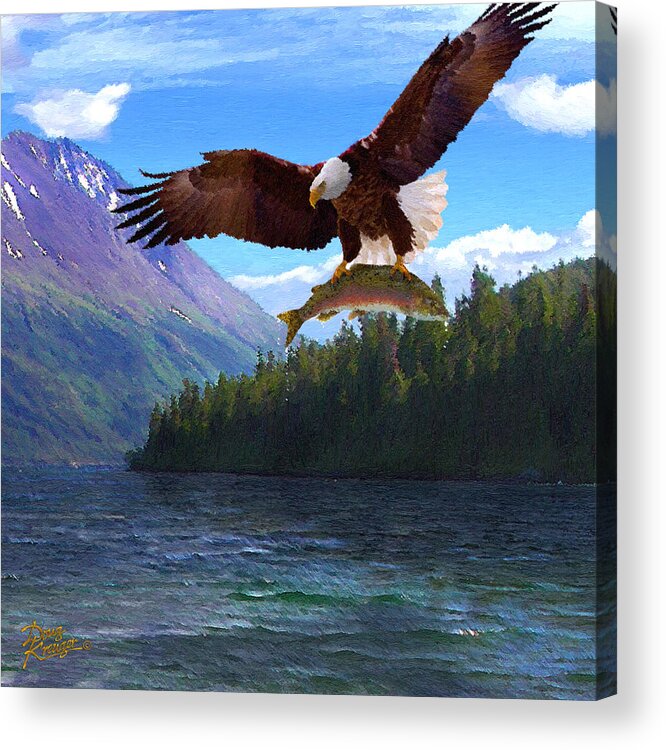 Alaska Fly Fishing By Doug Kreuger Acrylic Print featuring the painting Alaska Fly Fishing by Doug Kreuger