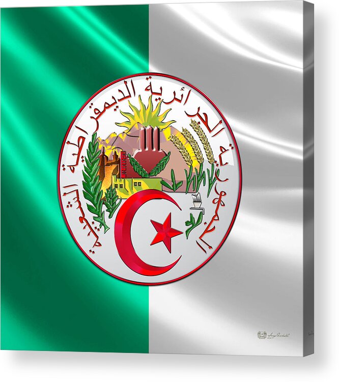 'world Heraldry' Collection By Serge Averbukh Acrylic Print featuring the digital art Algeria - Coat of Arms over Flag by Serge Averbukh