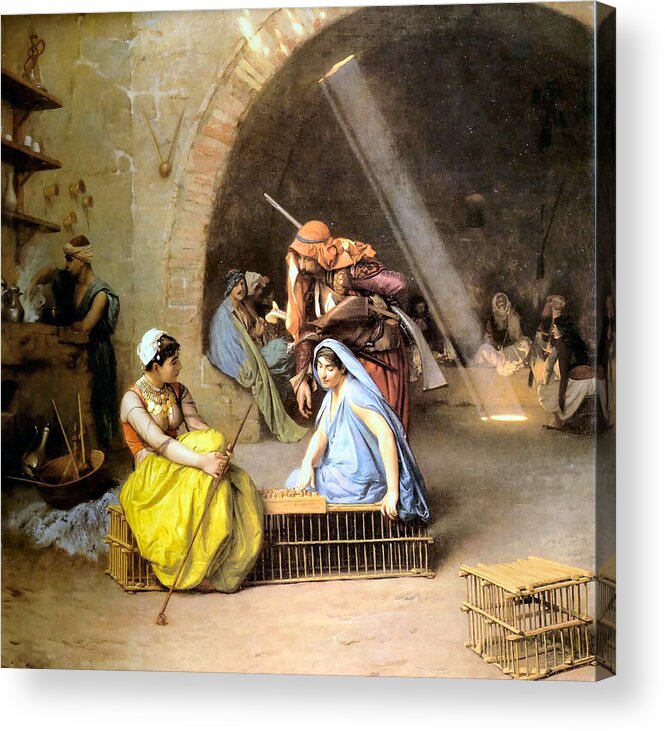 Jean Leon Gerome Acrylic Print featuring the digital art Almehs Playing Chess in a Cafe by Jean Leon Gerome