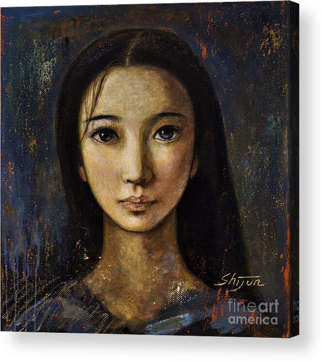 Portraits Oil Painting Acrylic Print featuring the painting An Enigmatic Face by Shijun Munns