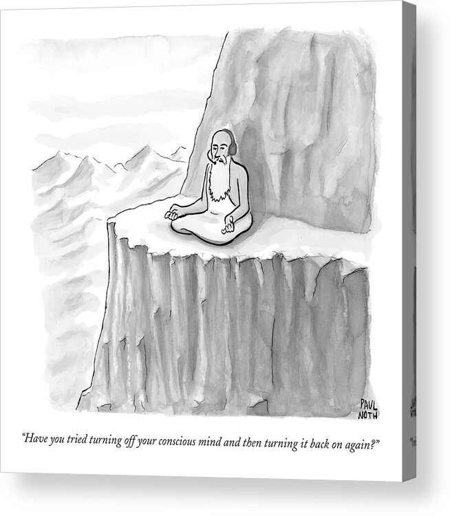 Meditating Acrylic Print featuring the drawing An Old Man Gives Metaphysical Advice by Paul Noth