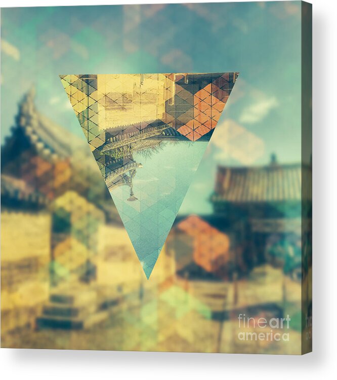 Diamond Pattern Acrylic Print featuring the digital art Ancient Temple in Geometrics 1 by Beverly Claire Kaiya