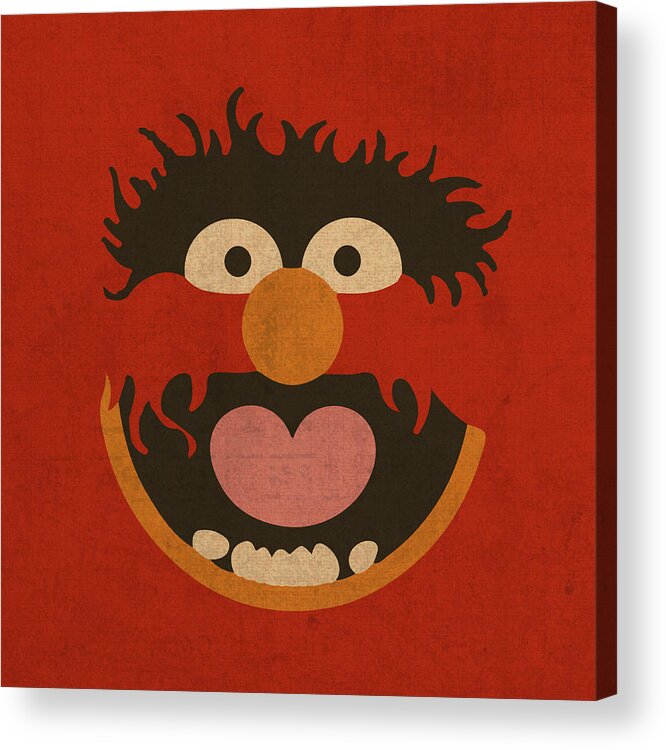 Animal Acrylic Print featuring the mixed media Animal Muppet Vintage Minimalistic Illustration On Worn Distressed Canvas Series No 008 by Design Turnpike