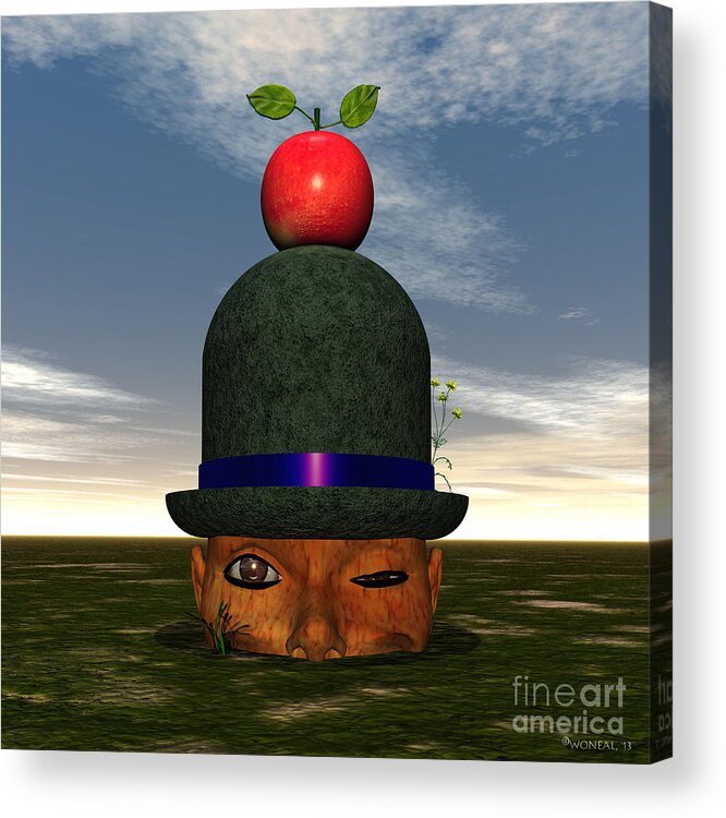 Surrealism Acrylic Print featuring the digital art Apple On A Derby by Walter Neal