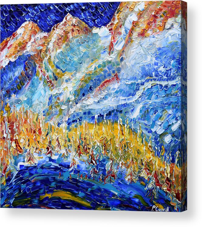 Argentiere Acrylic Print featuring the painting Argentiere Near Chamonix Ski Scene by Pete Caswell