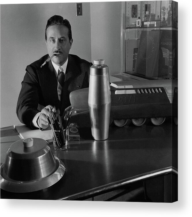 Artist Acrylic Print featuring the photograph Artist Raymond Loewy Sitting At His Desk by Luis Lemus