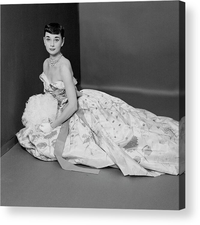 Actress Acrylic Print featuring the photograph Audrey Hepburn Wearing An Adrian Dress by Richard Rutledge