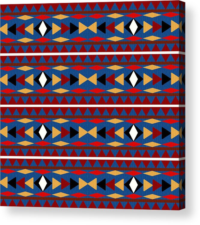 Aztec Acrylic Print featuring the mixed media Aztec Blue Pattern by Christina Rollo