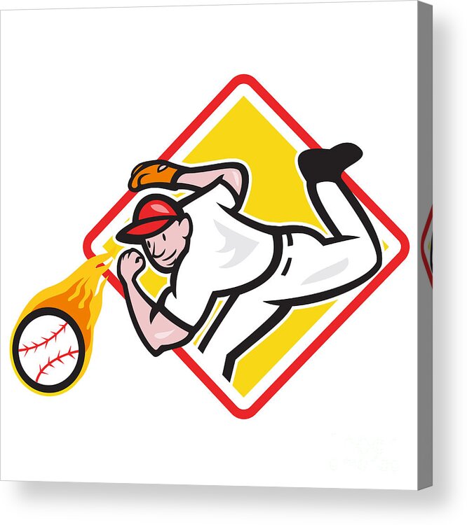 American Acrylic Print featuring the digital art Baseball Pitcher Throwing Fire Ball Diamond by Aloysius Patrimonio