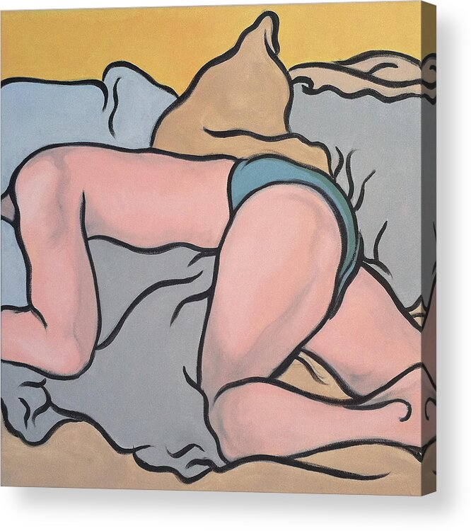 male Nude Acrylic Print featuring the painting Bedscape Two-Thirty AM by Stan Magnan