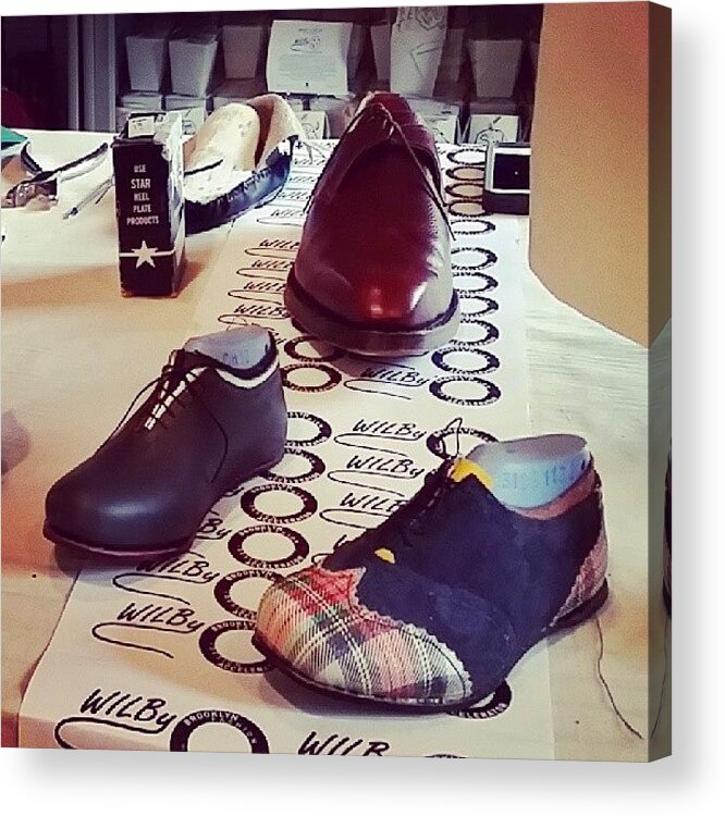 Designer Acrylic Print featuring the photograph #bespoke #artisan #shoes #cobbler Demo by Mariana L