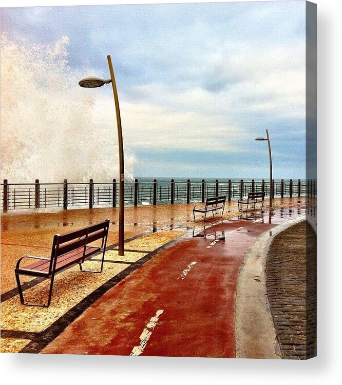 Basquecountry Acrylic Print featuring the photograph Big #waves Breaking Off Against The by Carlos Penalba