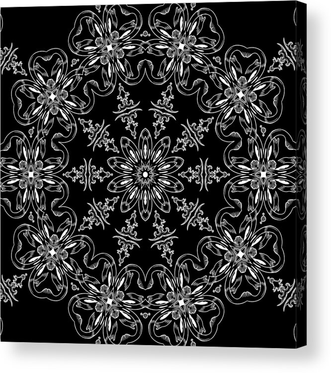 Intricate Acrylic Print featuring the mixed media Black and White Medallion 11 by Angelina Tamez
