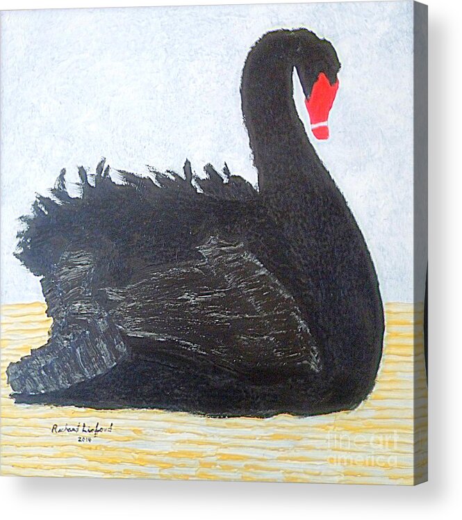 Black Acrylic Print featuring the painting Black Swan Lake by Richard W Linford