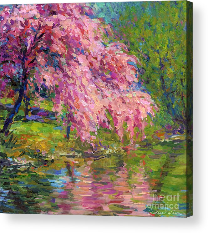 Blossoming Tree Painting Acrylic Print featuring the painting Blossoming trees landscape by Svetlana Novikova