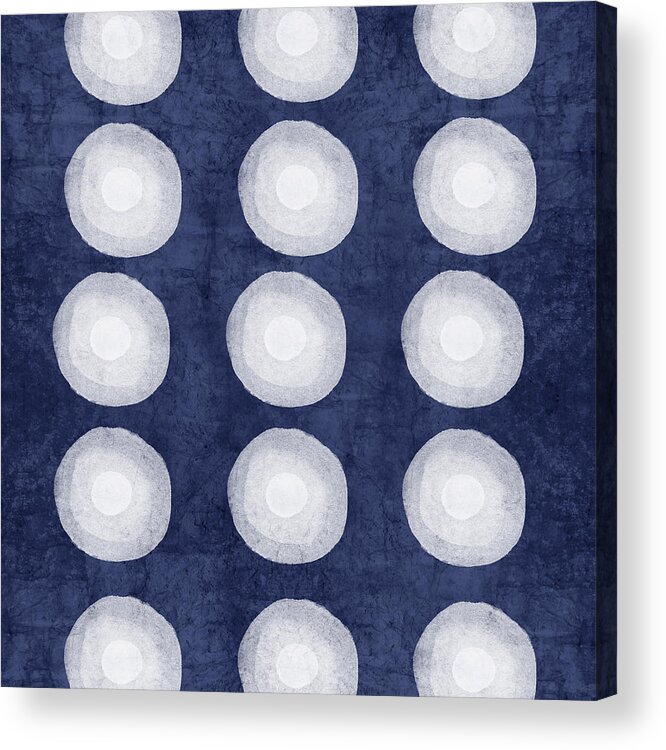 Blue Acrylic Print featuring the painting Blue and White Shibori Balls by Linda Woods