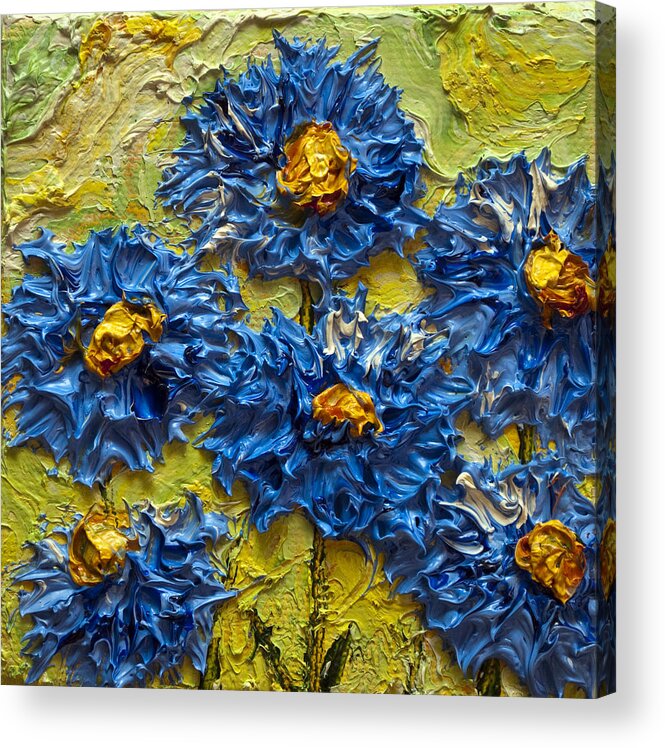 Blue Acrylic Print featuring the painting Paris' Blue Asters by Paris Wyatt Llanso