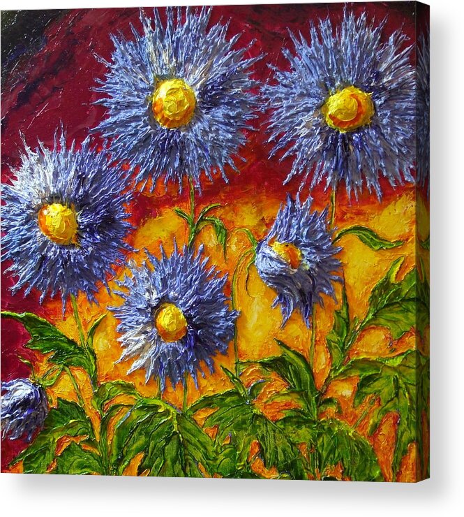 Blue Flower Art Acrylic Print featuring the painting Blue Flowers by Paris Wyatt Llanso